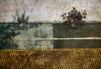 Blumenvase, Detail aus einem Fresko, das einen Garten mit Obstbäumen und Vögeln darstellt, aus dem Haus der Livia auf dem Palatin, Rom, Italien. Römische Zivilisation von Georg Carl Heinrich Dollmann