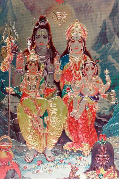 Gott Shiva und Göttin Parvati mit ihrem Sohn Ganesha. von . .