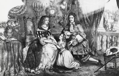 König Ludwig XIV. und seine Tochter bitten die Herzogin Louise de La Valliere, nicht ins Kloster zu gehen von Georg Carl Heinrich Dollmann