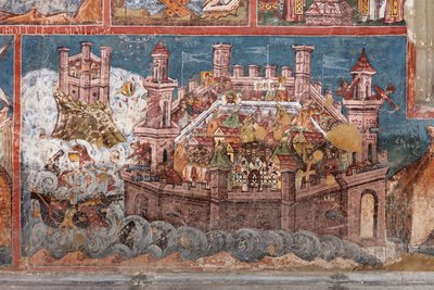 Kloster Moldovita. Die Kirche. Außenansicht. Südlich. Linker Teil. Wandmalerei. von . .