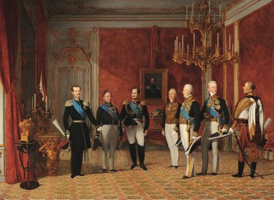 Empfang von Großfürst Alexander Nikolajewitsch durch Fürst Metternich in der Wiener Hofburg im Jahr 1839 von Фердинанд Георг Вальдмюллер