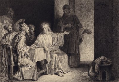 Christus heilt den Mann mit Wassersucht von after Albert Robida