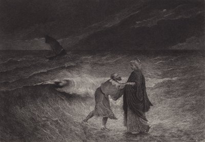 Jesus und St. Petrus auf dem Meer von after Albert Robida