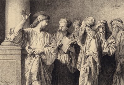 Jesus und die Schriftgelehrten und Ältesten von after Albert Robida