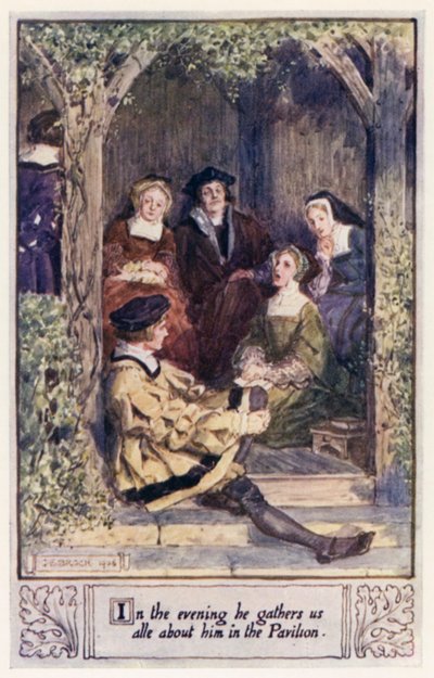 Am Abend versammelt er uns alle im Pavillon von after Charles Edmund Brock