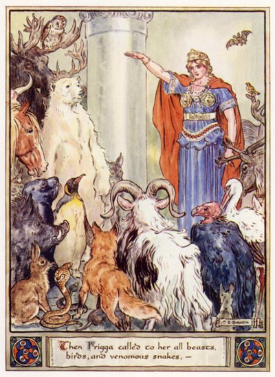 Dann rief Frigga alle Tiere, Vögel und giftigen Schlangen zu sich von after Charles Edmund Brock
