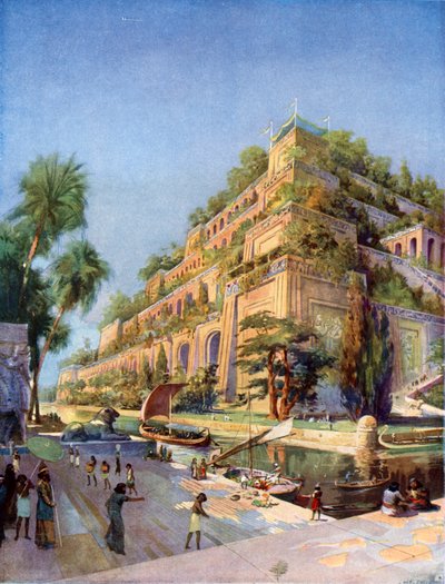 Schöne Rekonstruktion der Hängenden Gärten von Babylon von after Charles Mills Sheldon