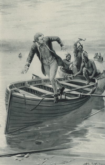 Captain James Cook springt aus seinem Boot, als die Rothäute hineinspringen von after Charles Mills Sheldon