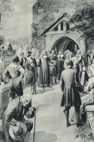 Die Menschen von Eyam in Derbyshire beschließen, ihr von der Pest heimgesuchtes Dorf von der Welt abzuriegeln von after Charles Mills Sheldon