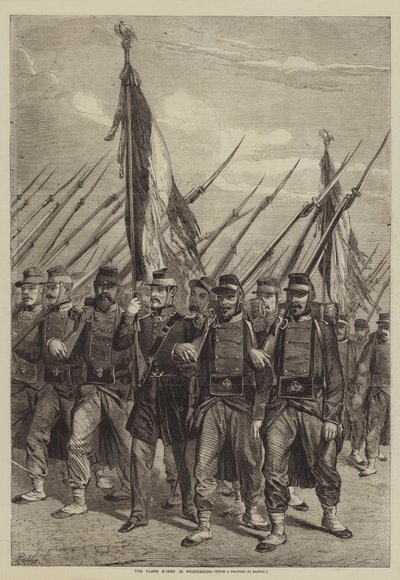 Die in Prozession getragenen Fahnen von after Denis Auguste Marie Raffet