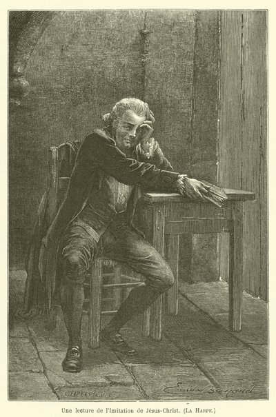 Eine Lesung der Nachahmung Christi, La Harpe von after Emile Antoine Bayard