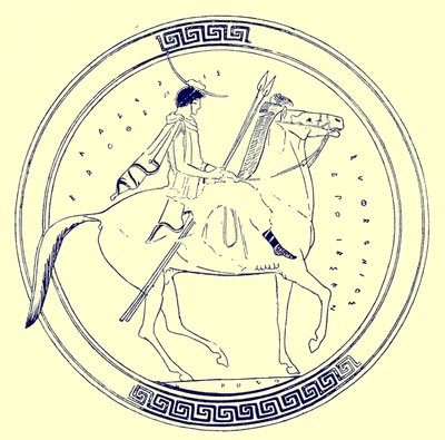 Junge auf Pferd, Illustration aus Griechische Vasenmalereien von J. E. Harrison und D. S. MacColl, veröffentlicht 1894 von after English School