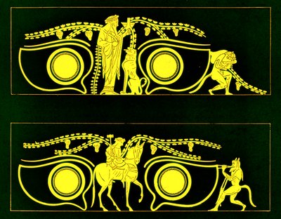 Dionysos, Hephaistos und Satyrn, Illustration aus Griechische Vasenmalereien von J. E. Harrison und D. S. MacColl, veröffentlicht 1894 von after English School