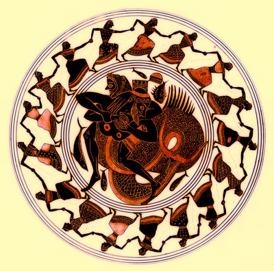 Herakles ringt mit Triton, Illustration aus Griechische Vasenmalereien von J. E. Harrison und D. S. MacColl, veröffentlicht 1894 von after English School