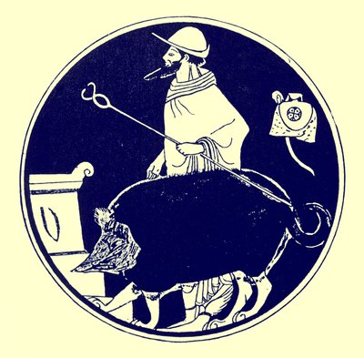 Hermes und der maskierte Hund, Illustration aus Griechische Vasenmalereien von J. E. Harrison und D. S. MacColl, veröffentlicht 1894 von after English School
