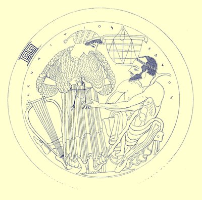 Innenansicht der Kylix von Euphronios, Illustration aus Griechische Vasenmalereien von J. E. Harrison und D. S. MacColl, veröffentlicht 1894 von after English School