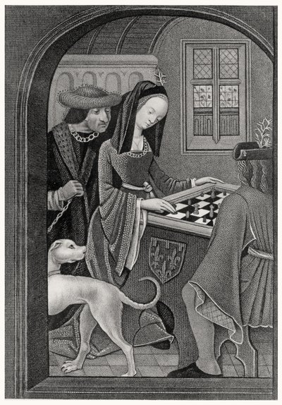 Schachspielen, graviert von T. Fry von after English School