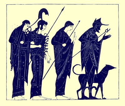 Das Urteil des Paris, Illustration aus Griechische Vasenmalereien von J. E. Harrison und D. S. MacColl, veröffentlicht 1894 von after English School