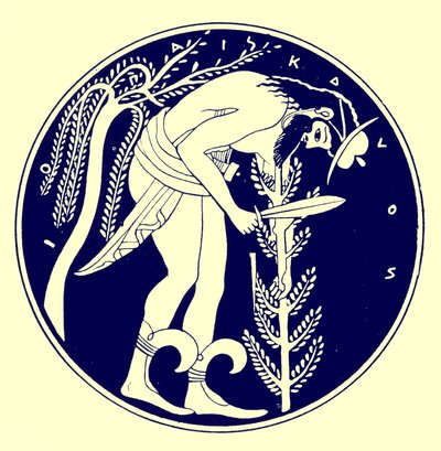Holzfäller bei der Arbeit, Illustration aus Griechische Vasenmalereien von J. E. Harrison und D. S. MacColl, veröffentlicht 1894 von after English School