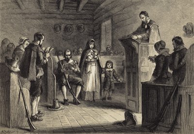 Öffentlicher Gottesdienst in Plymouth durch die Pilger von after Felix Octavius Carr Darley