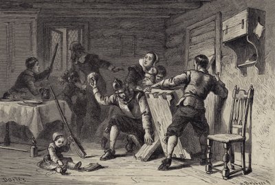 Puritaner verbarrikadieren ihr Haus gegen Indianer von after Felix Octavius Carr Darley