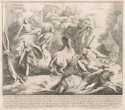 Die Prima Macchina für die Chinea von 1742: Der Wettstreit von Neptun und Minerva von after François Hutin Miguel de Sorellò