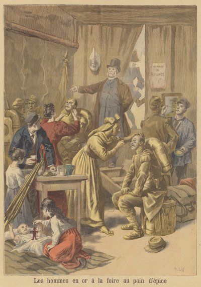 Männer werden vor der Osterkirmes gold bemalt von after Frederic Theodore Lix