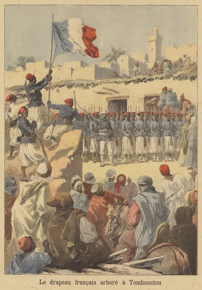 Hissen der französischen Flagge in Timbuktu von after Frederic Theodore Lix