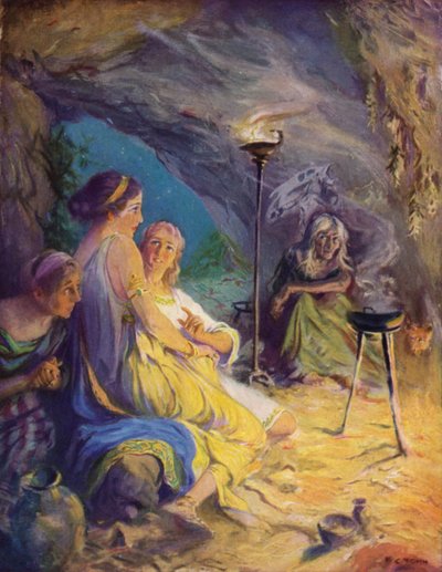 Glaucus und Ione suchen Zuflucht in der Hexenhöhle von after Frederick Coffay Yohn