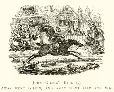 John Gilpins Ritt (2), Weg ging Gilpin, und weg gingen Hut und Perücke von after George Cruikshank