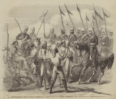Meuternde Sepoys mit Beute, überrascht von einer Abteilung der HM 9th Lancers, nahe Delhi von after George Francklin Atkinson