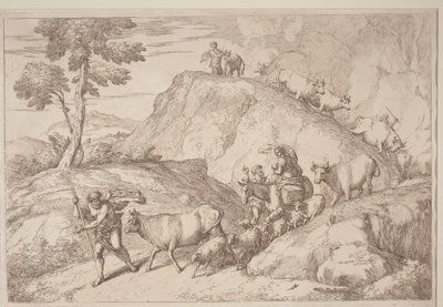 Ein älterer Schäfer, der die Herde führt von after Giovanni Benedetto Castiglione Gaetano Zompini