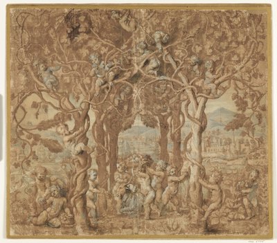 Putti ernten Wein und spielen mit einem Ziegenbock von after Giulio Romano