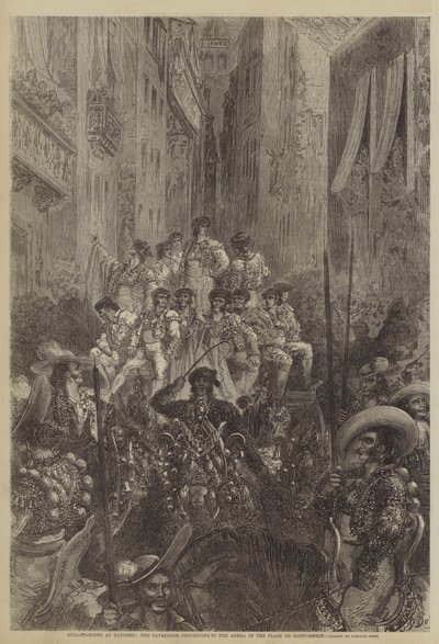 Stierkampf in Bayonne, der Umzug zur Arena auf dem Place de Saint-Esprit von Gustave after Dore