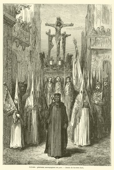 Brüder (Bußgänger) begleiten einen Paso von Gustave after Dore