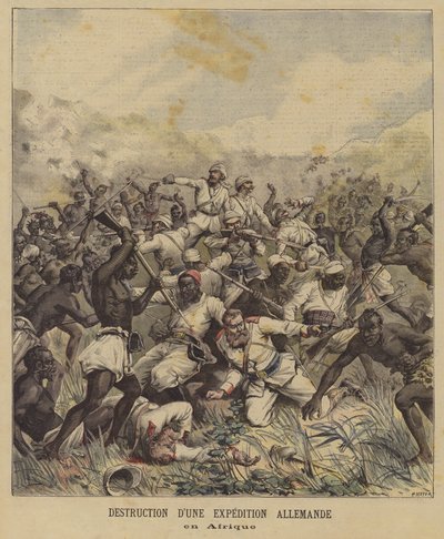 Zerstörung einer deutschen Expedition in Afrika von after Henri Meyer