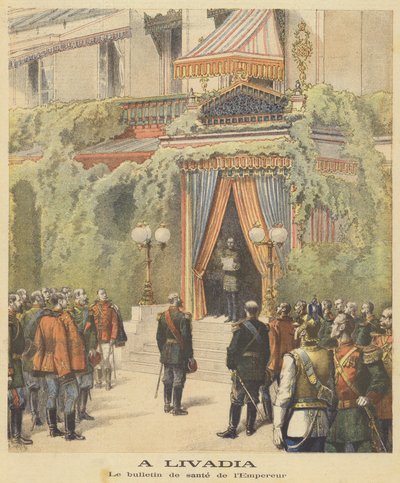 Lesen des neuesten Bulletins über die Gesundheit des Zaren im Livadia-Palast von after Henri Meyer