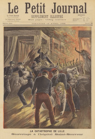 Soldaten retten Patienten aus einem Feuer im Saint-Sauveur-Krankenhaus, Lille von after Henri Meyer