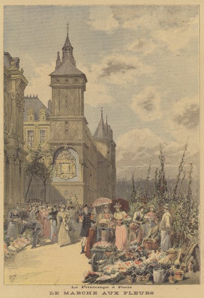 Frühling in Paris. Der Blumenmarkt von after Henri Meyer