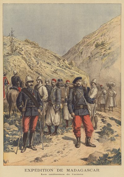 Uniformen der französischen Armee auf der Expedition nach Madagaskar von after Henri Meyer