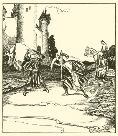 Sir Launcelot kämpft mit Sir Turquine von after Howard Pyle