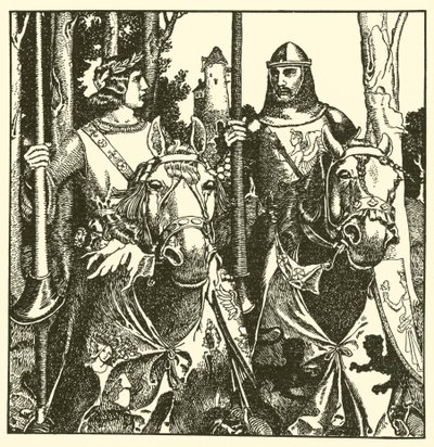 Sir Percival und Sir Lamorack reiten zusammen von after Howard Pyle
