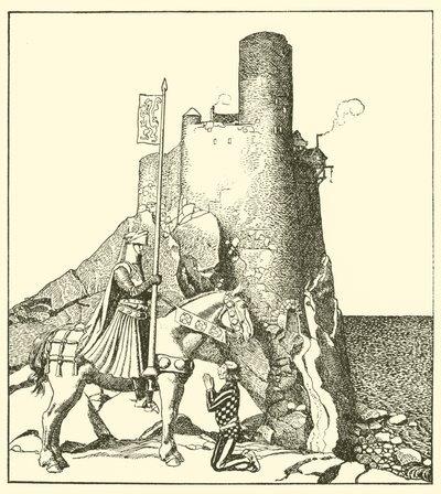 Sir Tristram kommt zum Schloss von Sir Nabon von after Howard Pyle