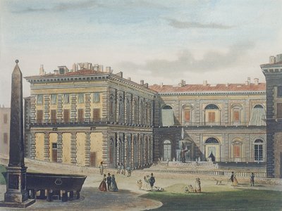 Innenhof des Palazzo Pitti, Florenz, graviert von Johann Falkeisen (1804-83) und koloriert von L. Cherbuin, ca. 1842 von after Italian School