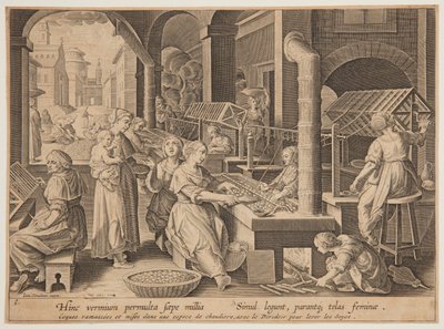 Seidenkokons abwickeln von after Jan van der Straet, called Stradanus