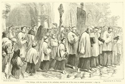 Die Bischöfe, mit den Kanonikern der Kathedrale, marschierten in feierlicher Prozession aus der Stadt von after John Gilbert