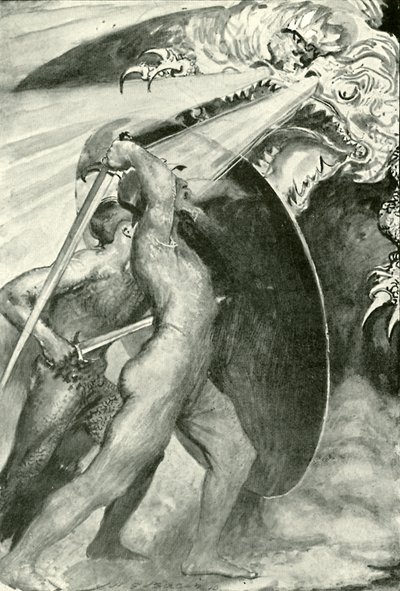 Beide Krieger standen hinter dem eisernen Schild von after John Henry Frederick Bacon