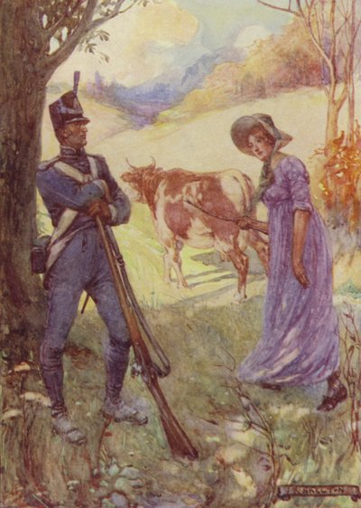 Laura Secord passierte die amerikanischen Wachen, eine Kuh vor sich her treibend von after Joseph Ratcliffe Skelton