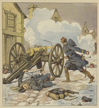 In Parigné unterstützt ein Artilleriekapitän den Rückzug, indem er selbst das letzte Geschütz lädt und abfeuert von after Louis Charles Bombled