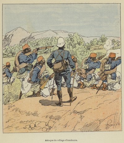 Angriff auf das Dorf Andratra von after Louis Charles Bombled
